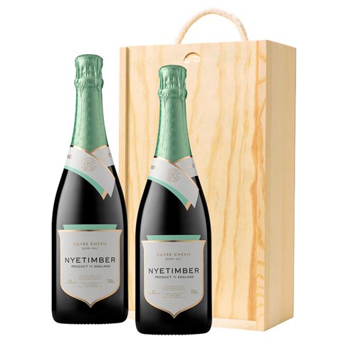 Nyetimber Curvee Cherie Demi-Sec NV English Sparkling Wine Double Pine Wooden Gift Boxed (2x75cl)